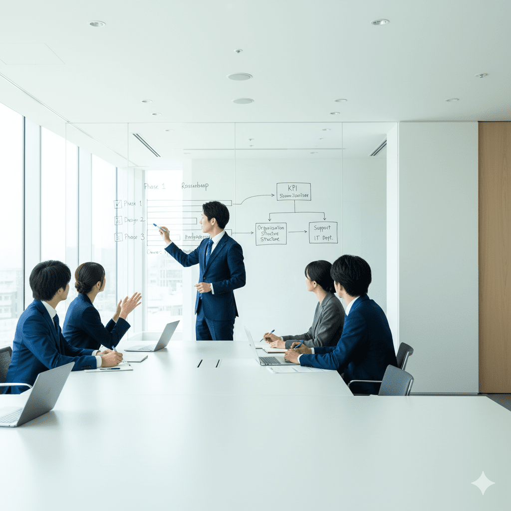 KPIとスケジュールを示すロードマップ設計の場面